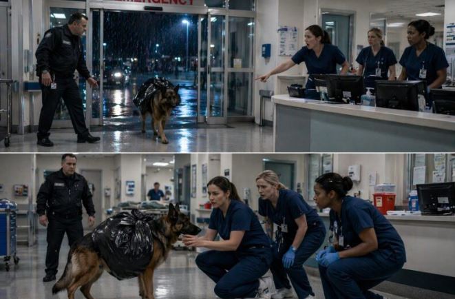 Pas je utrčao u bolnicu sa ogromnom crnom kesom za smeće na leđima: Medicinske sestre su pokušale da ga otjeraju, sve dok jedna od njih nije primijetila nešto čudno u njegovom ponašanju 😱 - featured image