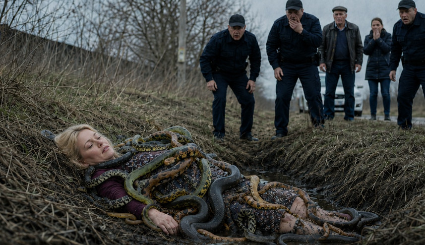 Ženu koja je ležala u kanalu obavijale su zmije. Čak su se i policajci bojali prići bliže. A trenutak kasnije svi su ostali šokirani onim što su vidjeli….😲😲😲 - featured image
