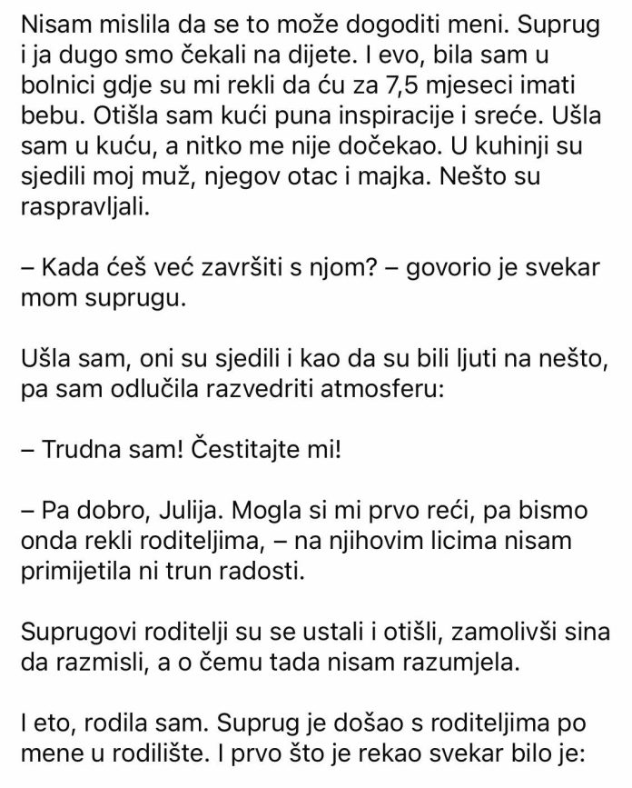 Kada su me otpuštali iz rodilišta, prišao mi je svekar i rekao nešto od čega su mi se dlake naježile. - featured image Kada su me otpuštali iz rodilišta, prišao mi je svekar i rekao nešto od čega su mi se dlake naježile. - featured image