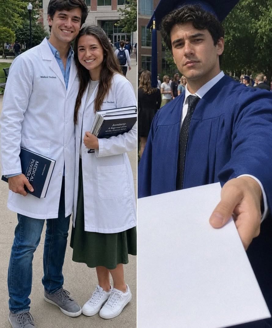 Djevojka s medicine zaklela se da će me voljeti dok ne postanemo liječnici, ali me izdala pred cijelim fakultetom — pet godina kasnije na svojoj diplomi pružio sam papir koji joj je srušio život - featured image