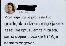 Moja supruga je pronašla tuđi grudnjak u džepu moje jakne.. Kaže: Ne optužujem te ali…. Moja supruga je pronašla tuđi grudnjak u džepu moje jakne.. Kaže: Ne optužujem te ali…. - featured image